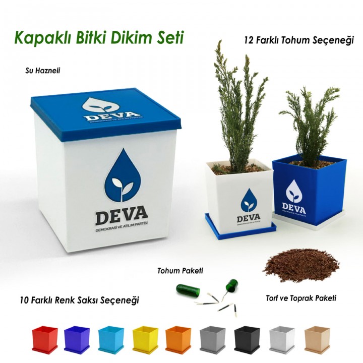 DEVA Partisi Logolu Kapaklı Kare Bitki Dikim Seti